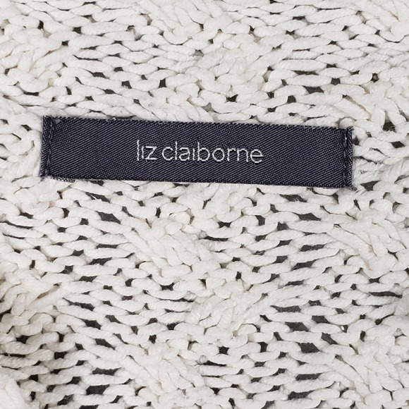 Liz Claiborne Womens Sweater Petite Large Ivory Cable Knit Polo V-Neck Good - Picture 3 of 10